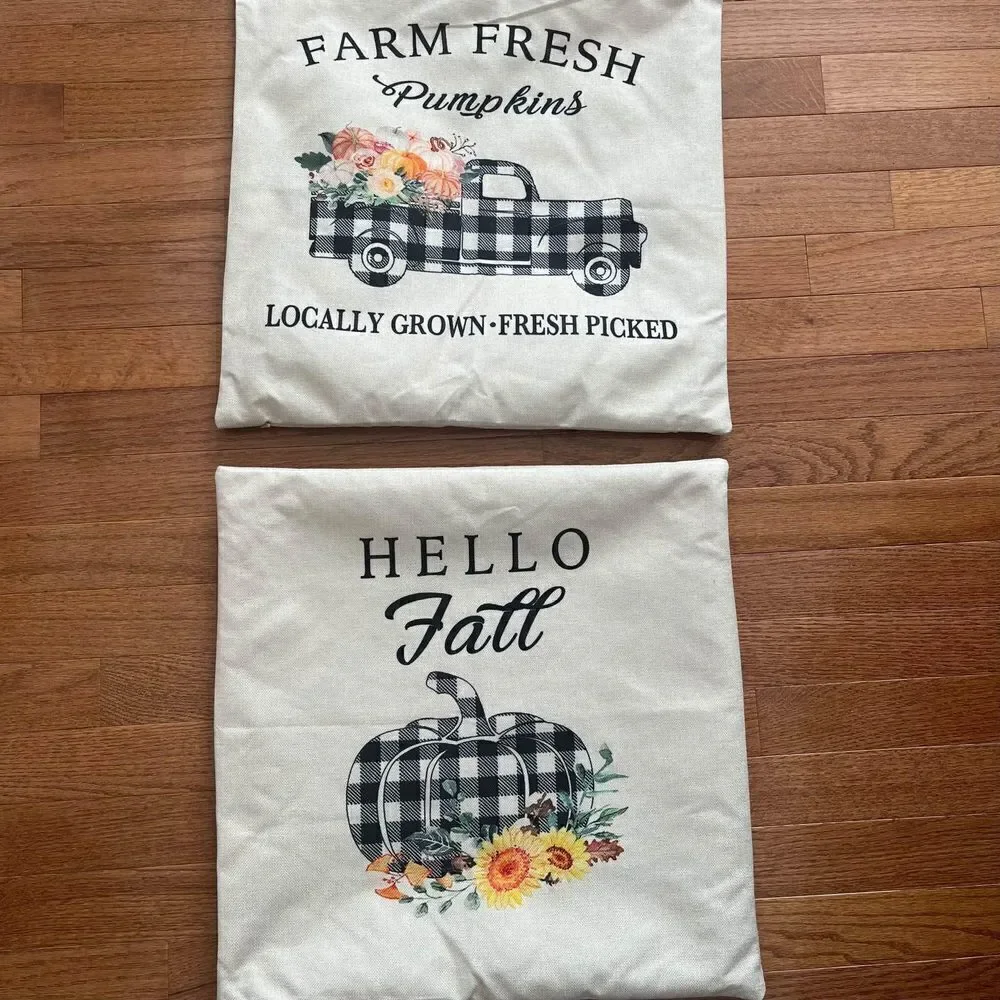 2 decorative toss pillow covers Fall Pumpkin Farm